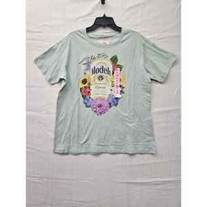 Modelo Especial Beer Graphic Tee Shirt Womens Small Green Floral Cotton New